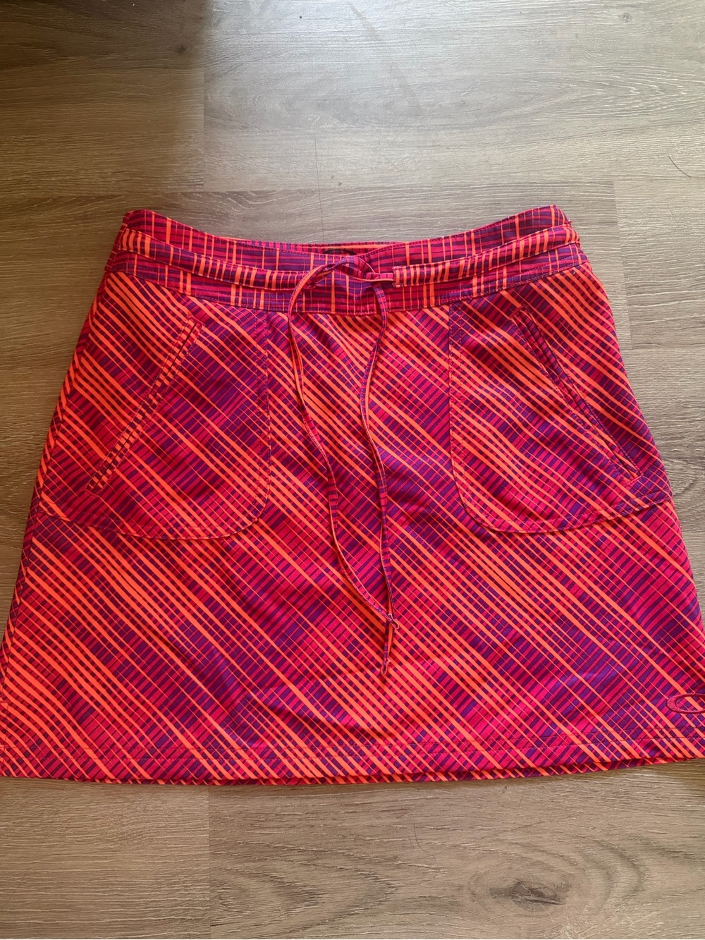 Oakley Bright Pink & Red Plaid Drawstring Skirt